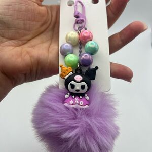 Purple Furry Keychain with Character Charm